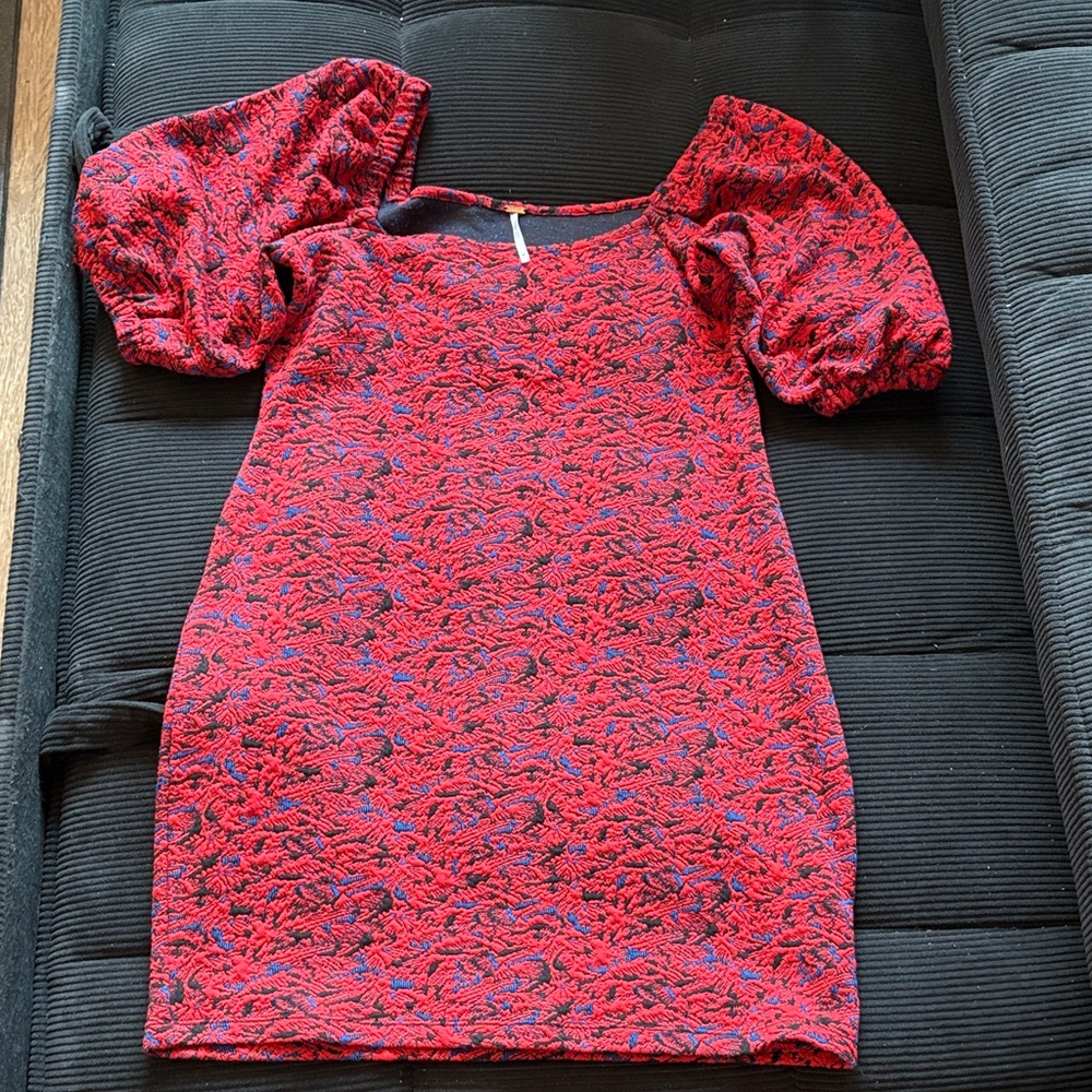 Free People Textured Red and Blue Midi Dress